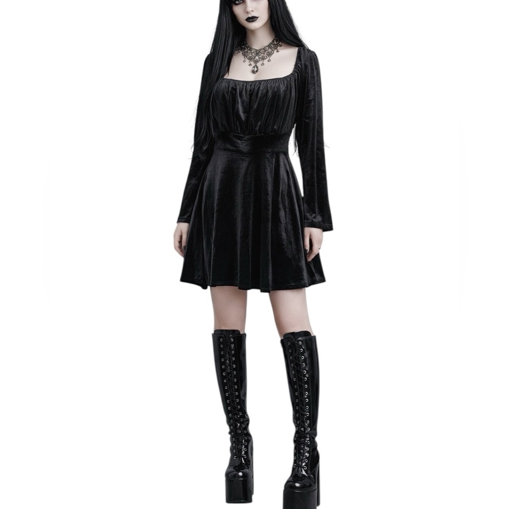 Black Velvet Milkmaid Dress M Whimsigoth Vamp Witchy Gothic Evening Feminine